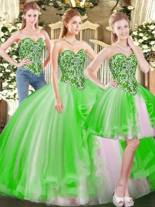 Beautiful Sleeveless Floor Length Beading Lace Up Sweet 16 Quinceanera Dress with