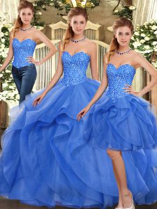 Enchanting Two Pieces 15th Birthday Dress Blue Sweetheart Organza Sleeveless Floor Length Lace Up