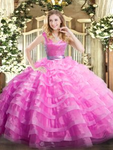 Lilac V-neck Neckline Ruffled Layers Quinceanera Dress Sleeveless Zipper