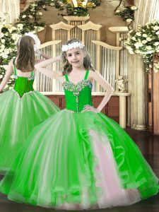 Green Pageant Dress for Teens Party and Quinceanera with Beading Straps Sleeveless Lace Up