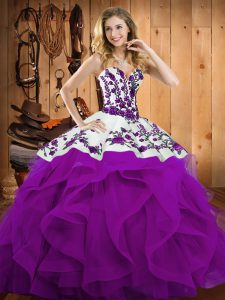 New Style Embroidery and Ruffles Quinceanera Dresses Eggplant Purple Lace Up Sleeveless Floor Length