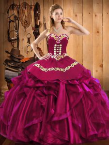On Sale Sweetheart Sleeveless Lace Up Quinceanera Gown Fuchsia Satin and Organza