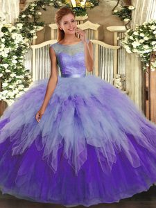 Multi-color Organza Backless Scoop Sleeveless Floor Length Sweet 16 Dresses Beading and Ruffles