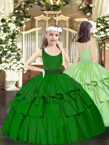 Elegant Dark Green Sleeveless Organza Zipper Pageant Dress Wholesale for Party and Quinceanera