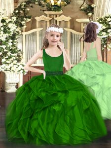 Unique Floor Length Ball Gowns Sleeveless Dark Green Pageant Dresses Zipper