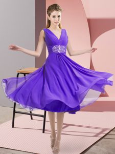 V-neck Sleeveless Side Zipper Dama Dress Lavender Chiffon