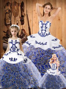 Free and Easy Strapless Sleeveless Ball Gown Prom Dress Sweep Train Embroidery Multi-color Fabric With Rolling Flowers