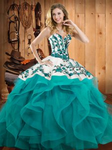 Excellent Sweetheart Sleeveless Lace Up 15 Quinceanera Dress Teal Satin and Organza