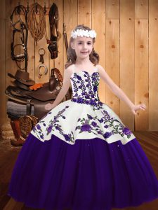 Purple Lace Up Straps Embroidery Pageant Dresses Tulle Sleeveless