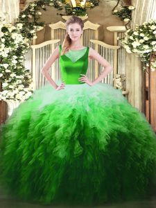 Multi-color Ball Gowns Beading and Ruffles Quince Ball Gowns Side Zipper Tulle Sleeveless Floor Length