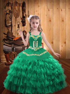 Sleeveless Floor Length Embroidery and Ruffled Layers Lace Up Pageant Dress for Teens with Turquoise