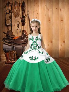 Cheap Floor Length Lace Up Pageant Dress for Womens Turquoise for Sweet 16 and Quinceanera with Embroidery