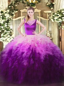 Dramatic Scoop Sleeveless Tulle Sweet 16 Dress Beading and Ruffles Side Zipper