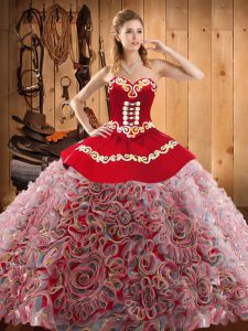 Amazing Sweetheart Sleeveless Sweep Train Lace Up Quinceanera Dresses Multi-color Satin and Fabric With Rolling Flowers
