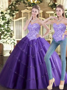 Wonderful Floor Length Purple Sweet 16 Dresses Sweetheart Sleeveless Lace Up