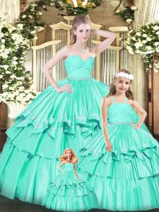 Flirting Turquoise Quinceanera Gowns Military Ball and Sweet 16 and Quinceanera with Ruffles Sweetheart Sleeveless Zipper