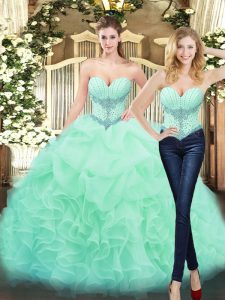 Fashion Apple Green Sleeveless Floor Length Beading and Ruffles Lace Up Sweet 16 Quinceanera Dress