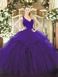 Excellent Sleeveless Backless Floor Length Beading and Lace and Ruffles Quince Ball Gowns