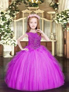 High Class Sleeveless Beading and Ruffles Zipper Child Pageant Dress