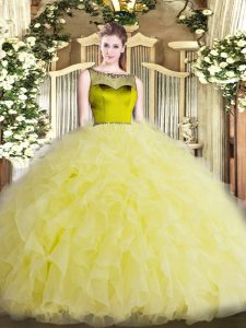 Latest Floor Length Yellow Green Quinceanera Dress Scoop Sleeveless Zipper