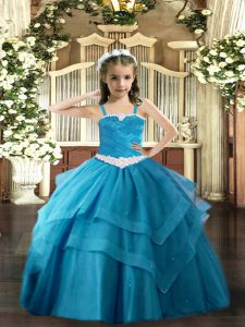 Sleeveless Lace Up Floor Length Appliques and Ruffled Layers Winning Pageant Gowns