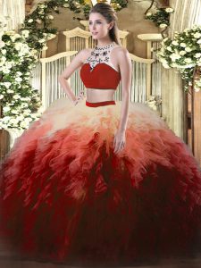 Floor Length Multi-color Sweet 16 Dress High-neck Sleeveless Backless