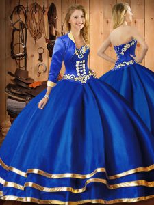Blue Ball Gowns Sweetheart Sleeveless Organza Floor Length Lace Up Embroidery Vestidos de Quinceanera
