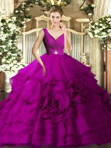 Organza Sleeveless Floor Length Sweet 16 Quinceanera Dress and Beading and Ruching