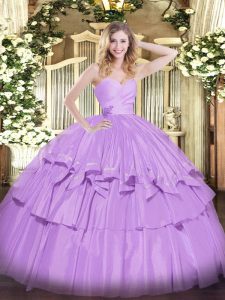 Customized Lavender Taffeta Lace Up Sweetheart Sleeveless Floor Length Ball Gown Prom Dress Beading and Ruffled Layers