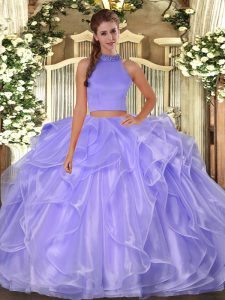 Graceful Lavender Sleeveless Beading and Ruffles Floor Length Sweet 16 Dresses