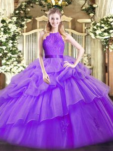 Low Price Sleeveless Lace and Ruffled Layers Zipper Quinceanera Gowns