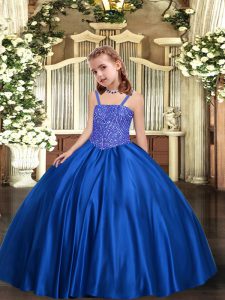 Floor Length Royal Blue Pageant Dress Straps Sleeveless Lace Up