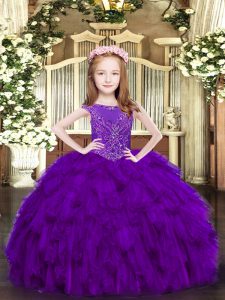 Beauteous Sleeveless Beading and Ruffles Zipper Pageant Dress for Girls