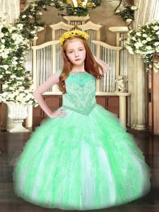 Low Price Apple Green Kids Pageant Dress Party and Quinceanera with Beading and Ruffles Scoop Sleeveless Zipper