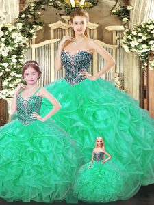 Nice Sweetheart Sleeveless Lace Up Quinceanera Gowns Green Organza