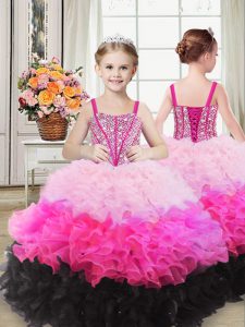 Multi-color Ball Gowns Straps Sleeveless Organza Floor Length Lace Up Beading and Ruffles Little Girls Pageant Dress Wholesale
