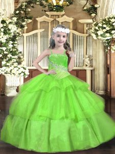 Organza Lace Up Straps Sleeveless Floor Length Pageant Dresses Beading and Ruffled Layers