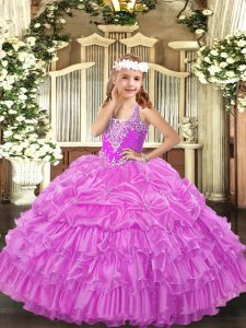 Lilac Sleeveless Organza Lace Up Glitz Pageant Dress for Party and Quinceanera