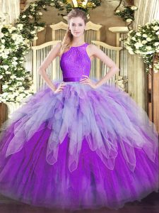 Elegant Multi-color Organza Zipper Scoop Sleeveless Floor Length Quinceanera Gown Ruffles