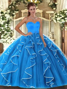 Floor Length Aqua Blue Quinceanera Dress Sweetheart Sleeveless Lace Up