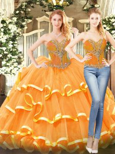 Floor Length Ball Gowns Sleeveless Orange Red Vestidos de Quinceanera Lace Up