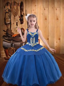 Beading and Embroidery and Ruffles Pageant Dresses Blue Lace Up Sleeveless Floor Length