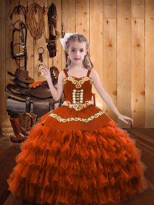 Exquisite Floor Length Ball Gowns Sleeveless Rust Red Little Girl Pageant Gowns Lace Up