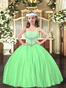 Popular Sleeveless Satin Floor Length Lace Up Custom Made Pageant Dress in Green with Beading