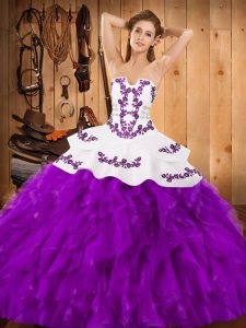 Extravagant Ball Gowns Ball Gown Prom Dress Eggplant Purple Strapless Satin and Organza Sleeveless Floor Length Lace Up