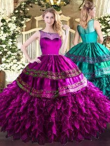 Affordable Organza and Taffeta Sleeveless Floor Length Ball Gown Prom Dress and Beading and Ruffles