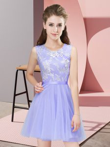 A-line Quinceanera Dama Dress Lavender Scoop Tulle Sleeveless Mini Length Side Zipper