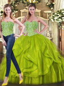 Artistic Lace Up Sweetheart Beading and Ruffles Quinceanera Gown Organza Sleeveless