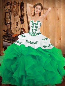 Sumptuous Green Lace Up Quinceanera Gowns Embroidery and Ruffles Sleeveless Floor Length
