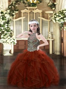Super Sleeveless Beading and Ruffles Lace Up Girls Pageant Dresses